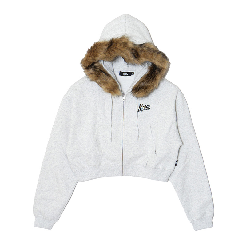 OG CROPPED FUR ZIP HOODIE -GREY- (LADIES)