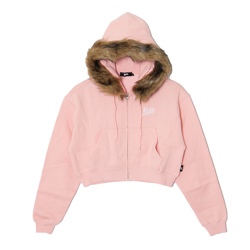 OG CROPPED FUR ZIP HOODIE -PINK- (LADIES)