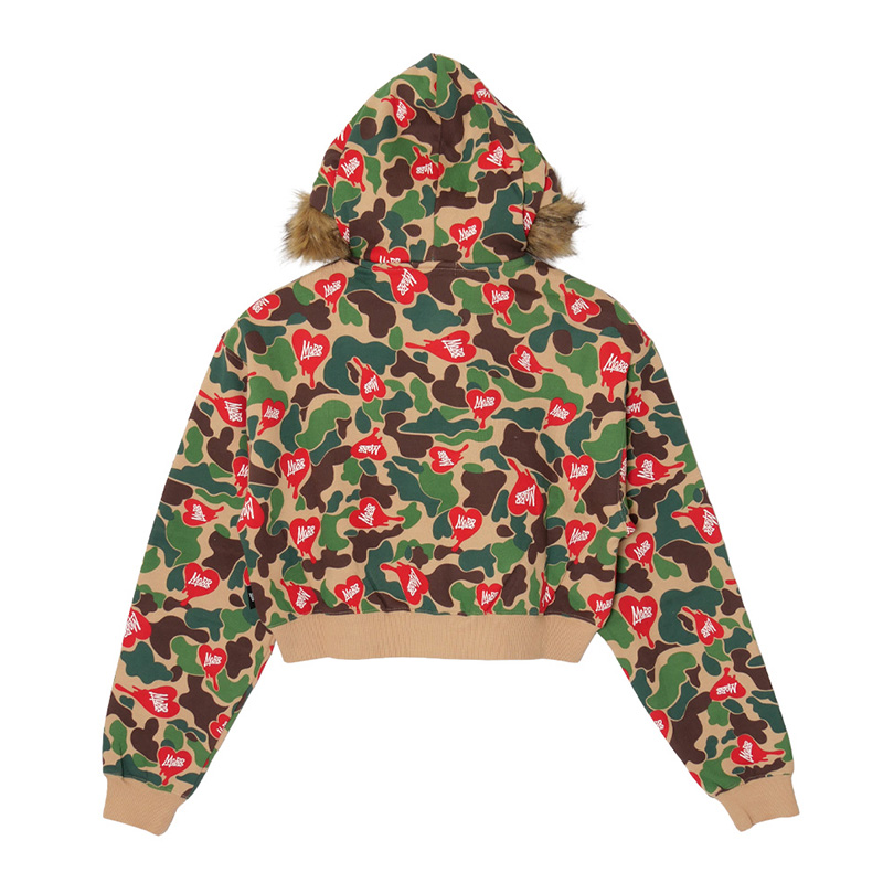 HEART DRIP CAMO FUR ZIP HOODIE -BEIGE- (LADIES)
