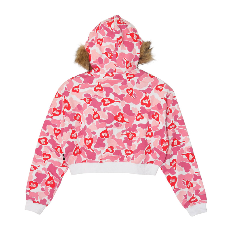 HEART DRIP CAMO FUR ZIP HOODIE -PINK- (LADIES)