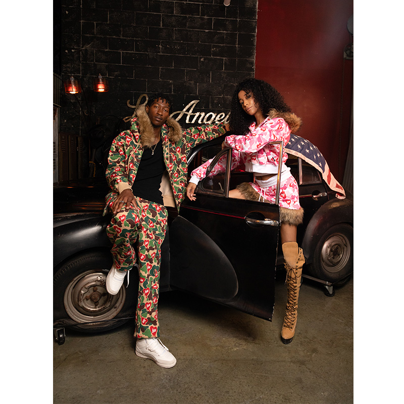HEART DRIP CAMO FUR ZIP HOODIE -PINK- (LADIES)