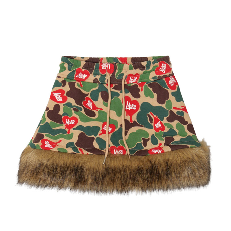HEART DRIP CAMO FUR SKORT -BEIGE- (LADIES)