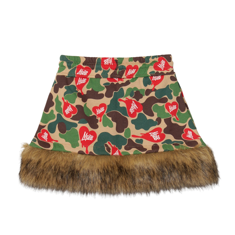 HEART DRIP CAMO FUR SKORT -BEIGE- (LADIES)