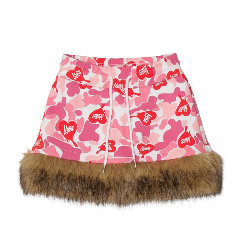 HEART DRIP CAMO FUR SKORT -PINK- (LADIES)