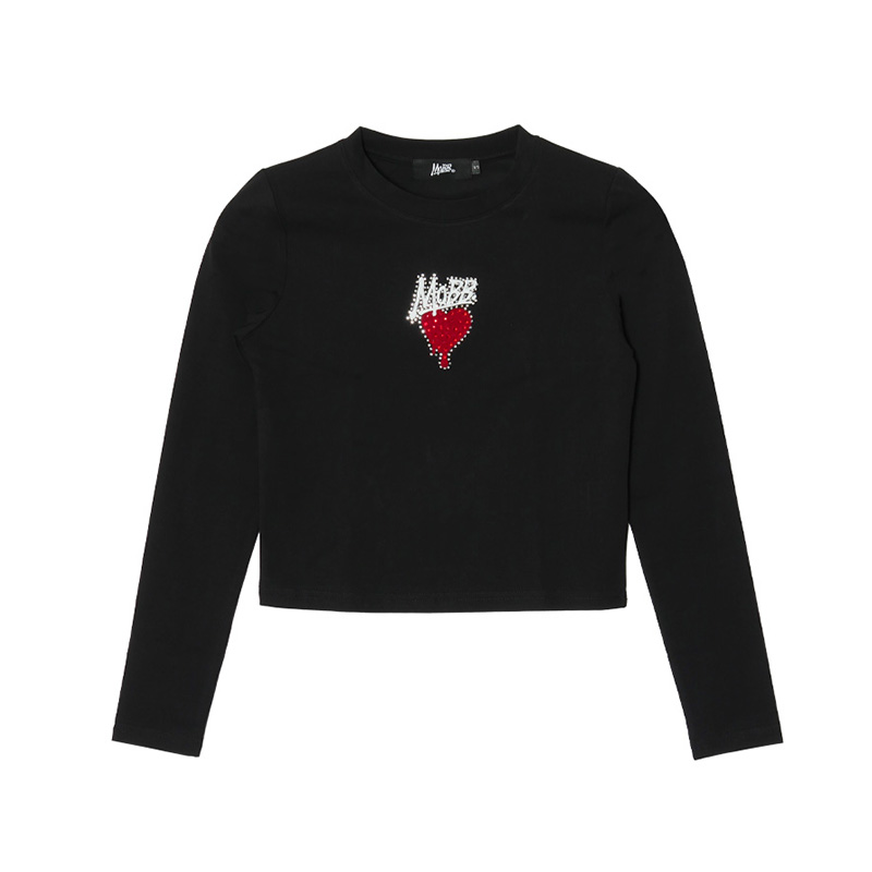 HEART DRIP STONE L/S T-SHIRT -BLACK- (LADIES)