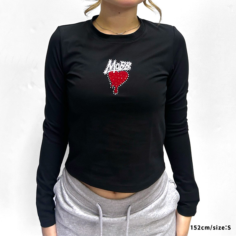 HEART DRIP STONE L/S T-SHIRT -BLACK- (LADIES)
