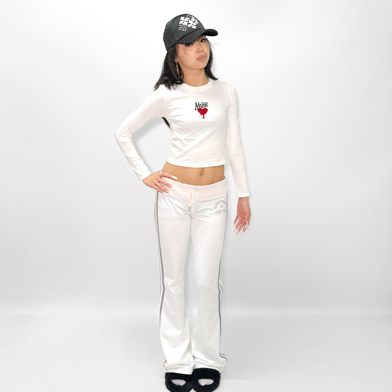 HEART DRIP STONE L/S T-SHIRT -WHITE- (LADIES)