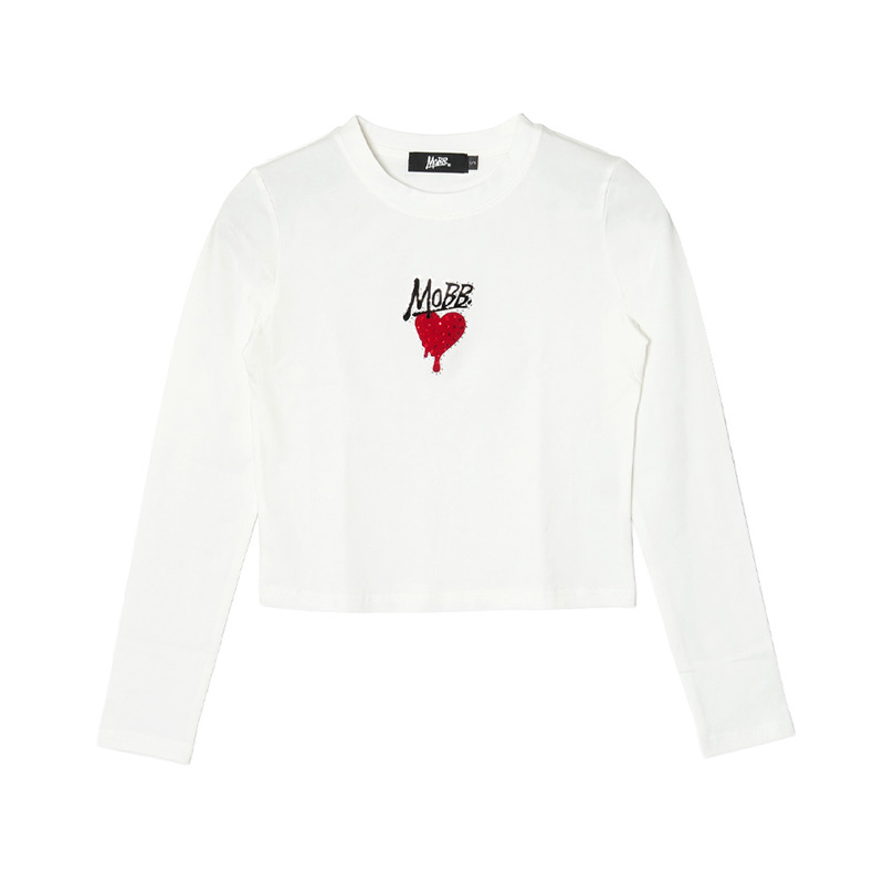HEART DRIP STONE L/S T-SHIRT -WHITE- (LADIES)