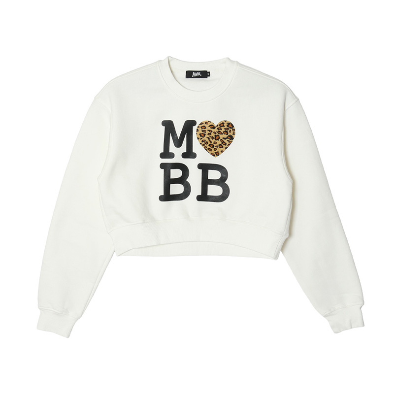 MOBB LOVE LEOPARD CROOPED SWEAT -WHITE- (LADIES)