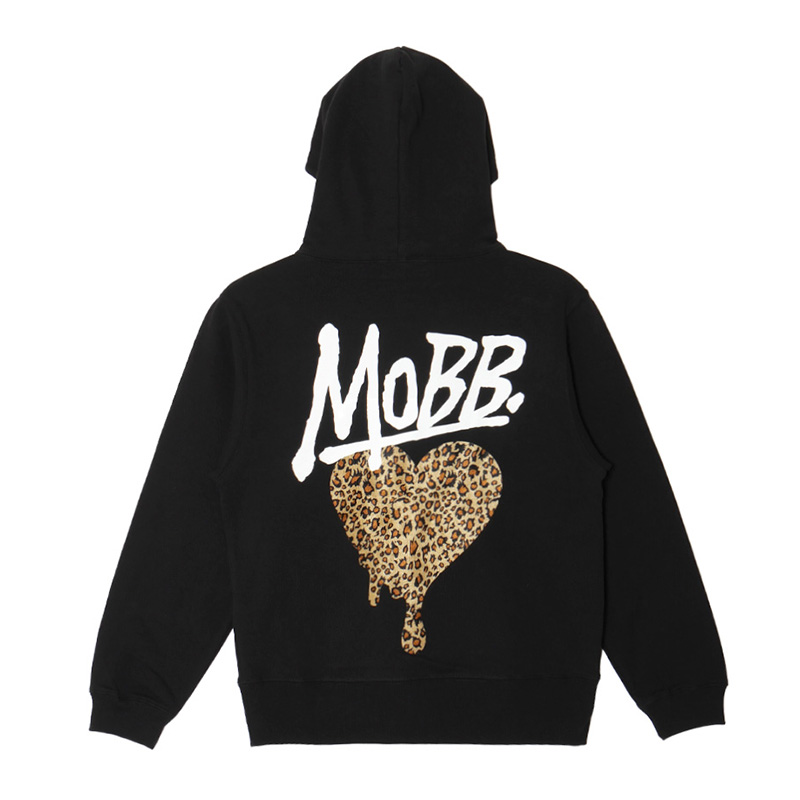 HEART DRIP LEOPARD HOODIE -BLACK- (LADIES)
