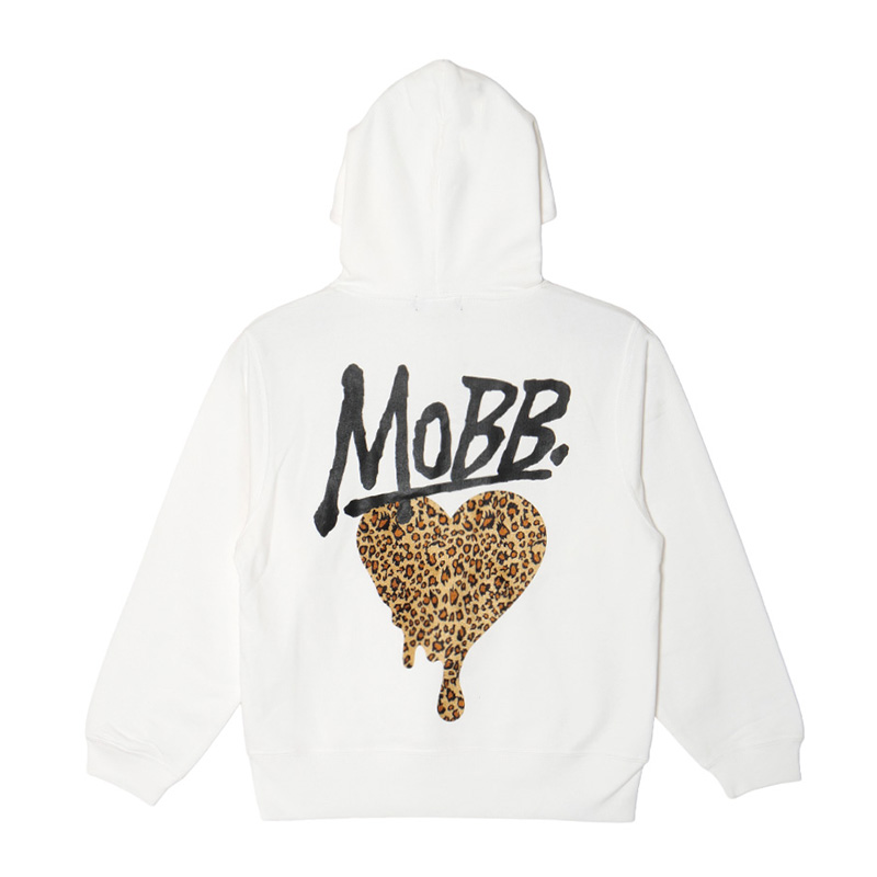 HEART DRIP LEOPARD HOODIE -WHITE- (LADIES)