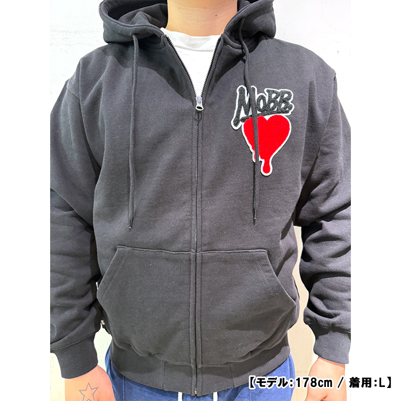 HEART DRIP WAPPEN ZIP HOODIE -BLACK-