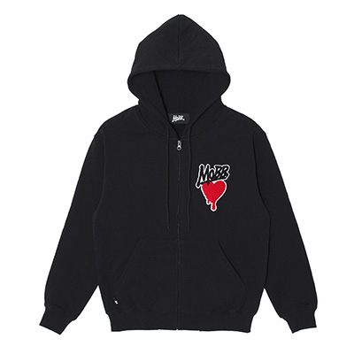 HEART DRIP WAPPEN ZIP HOODIE -BLACK-