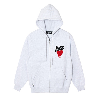 HEART DRIP WAPPEN ZIP HOODIE -GREY-