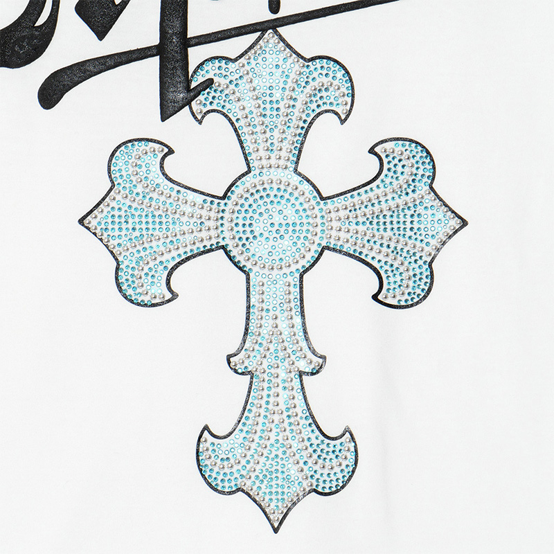 CROSS RHINESTONE T-SHIRT -WHITE-