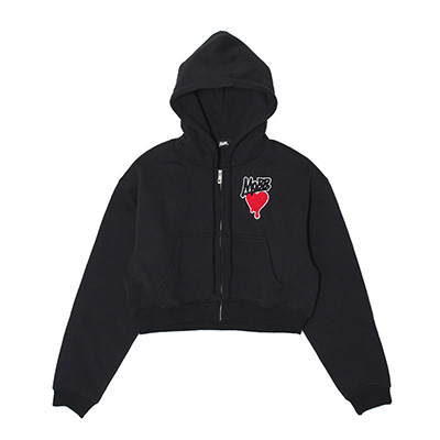 HEART DRIP WAPPEN CROPPED ZIP HOODIE -BLACK- (WOMEN)