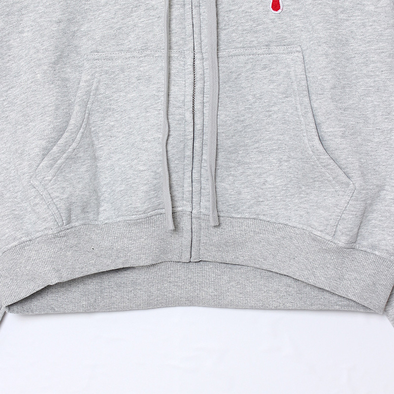 HEART DRIP WAPPEN CROPPED ZIP HOODIE -GREY- (WOMEN)