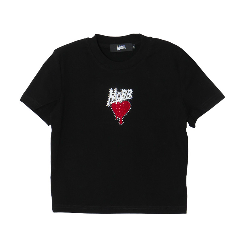 HEART DRIP STONE CROPPED T-SHIRT -BLACK-(LADIES/KIDS)