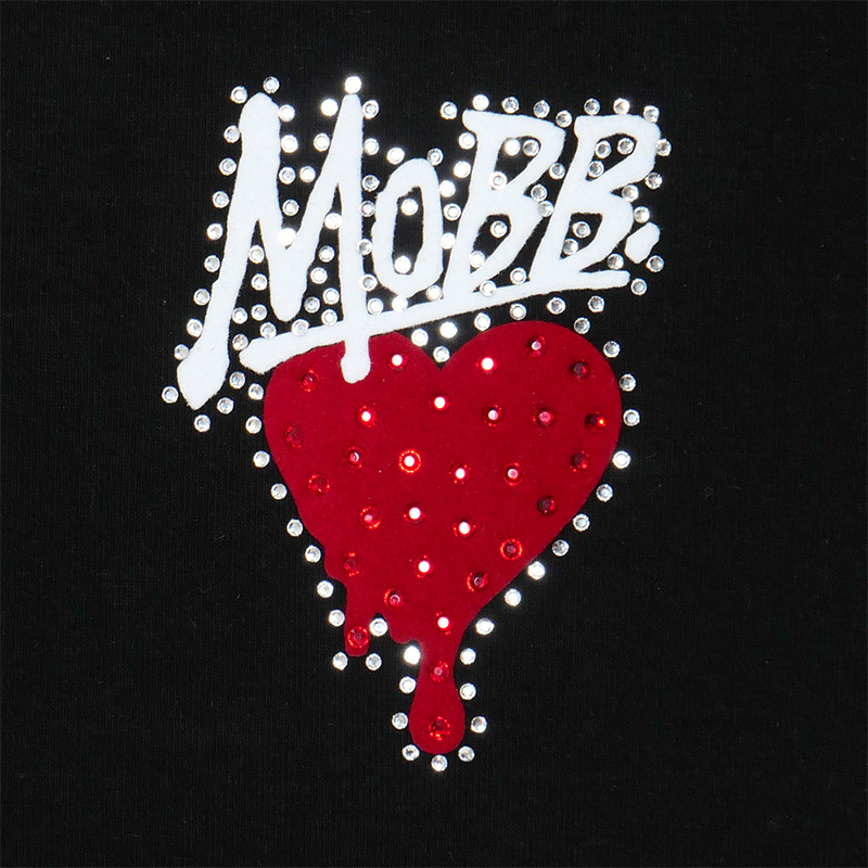 HEART DRIP STONE CROPPED T-SHIRT -BLACK-(LADIES/KIDS)