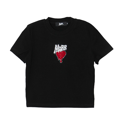 HEART DRIP STONE CROPPED T-SHIRT -BLACK-(LADIES/KIDS)