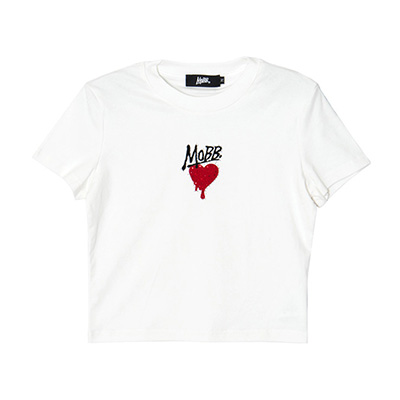 HEART DRIP STONE CROPPED T-SHIRT -WHITE-(LADIES/KIDS)