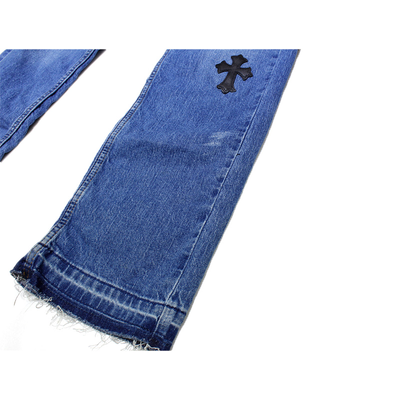 CROSS LEATHER DENIM PANTS -LT.BLUE-