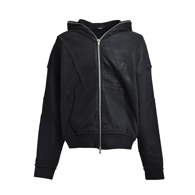 COATING ZIP UP HOODIE -BLACK-