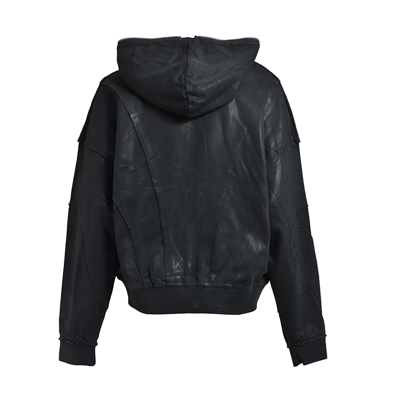 COATING ZIP UP HOODIE -BLACK-