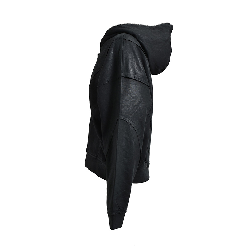COATING ZIP UP HOODIE -BLACK-