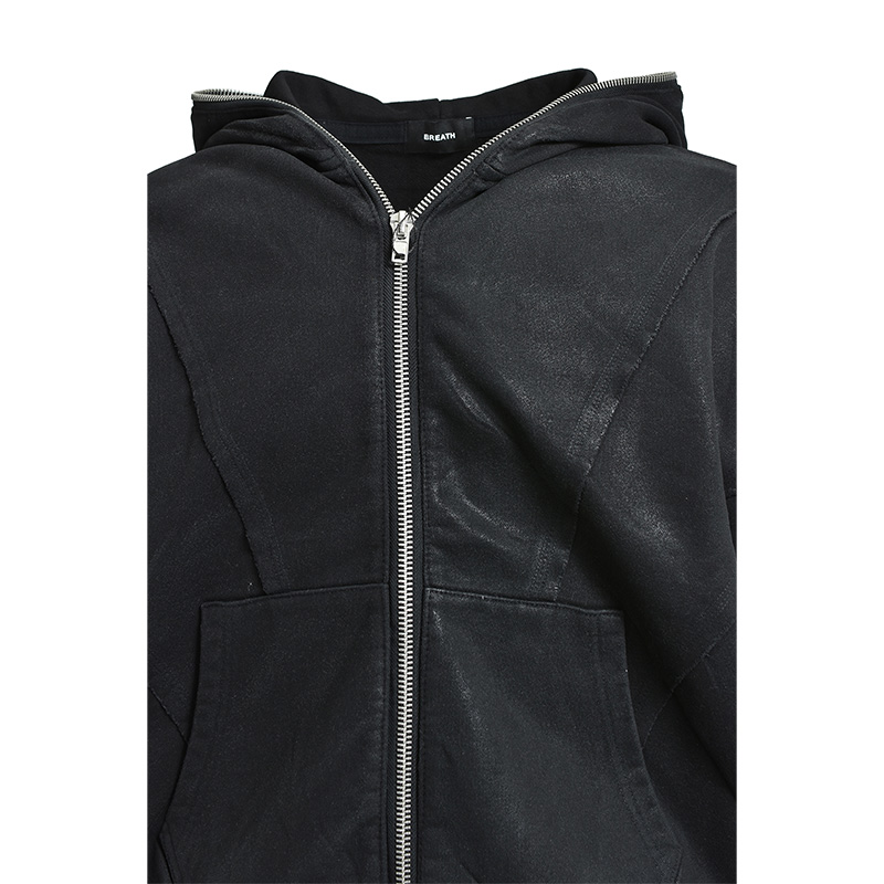 COATING ZIP UP HOODIE -BLACK-