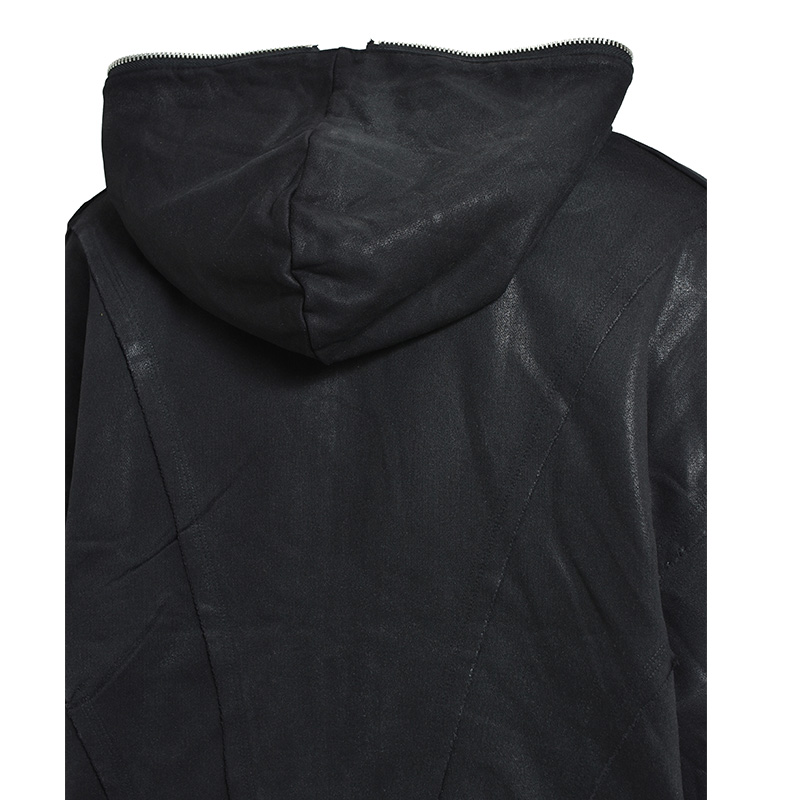 COATING ZIP UP HOODIE -BLACK-