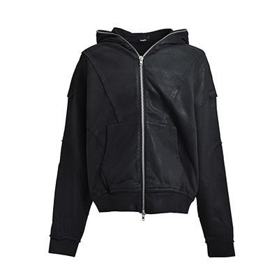 COATING ZIP UP HOODIE -BLACK-
