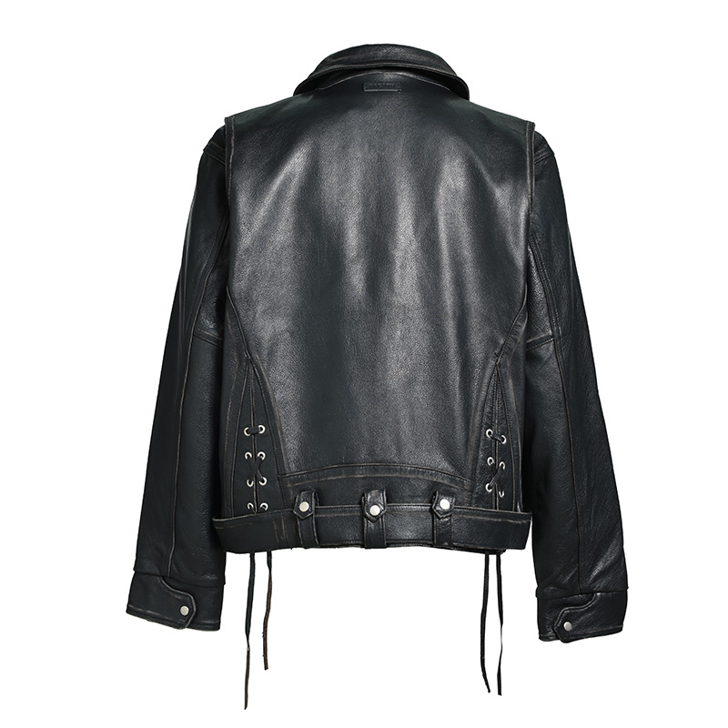 WASH LEATHER SINGLE RIDERS JACKET -BLACK-