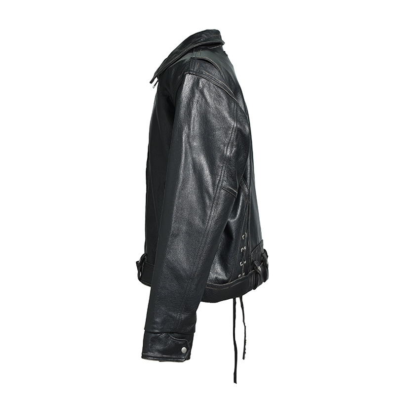 WASH LEATHER SINGLE RIDERS JACKET -BLACK-