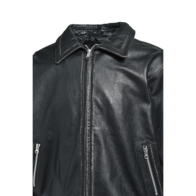 WASH LEATHER SINGLE RIDERS JACKET -BLACK-