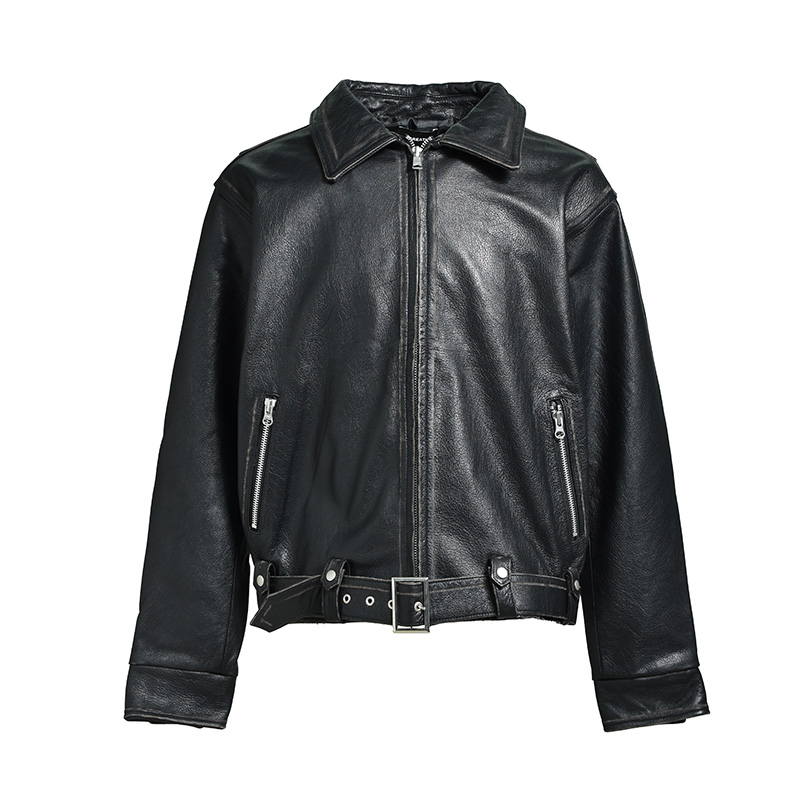 WASH LEATHER SINGLE RIDERS JACKET -BLACK-