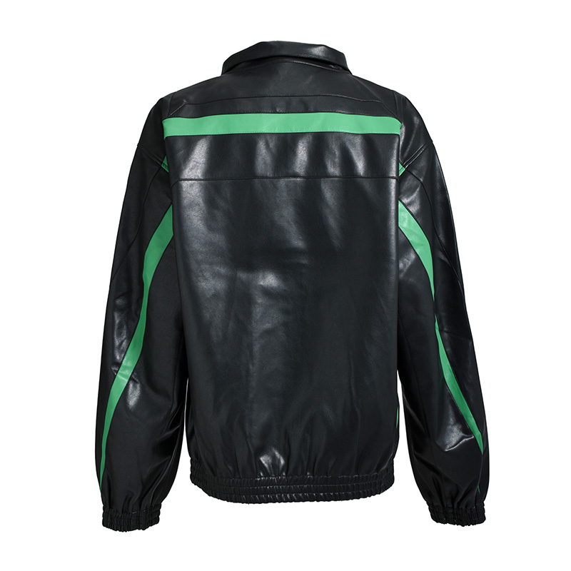 FAUX LEATHER LAMBO TRACK JACKET -BLACK-