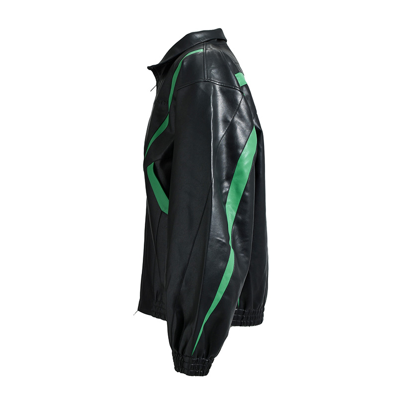 FAUX LEATHER LAMBO TRACK JACKET -BLACK-