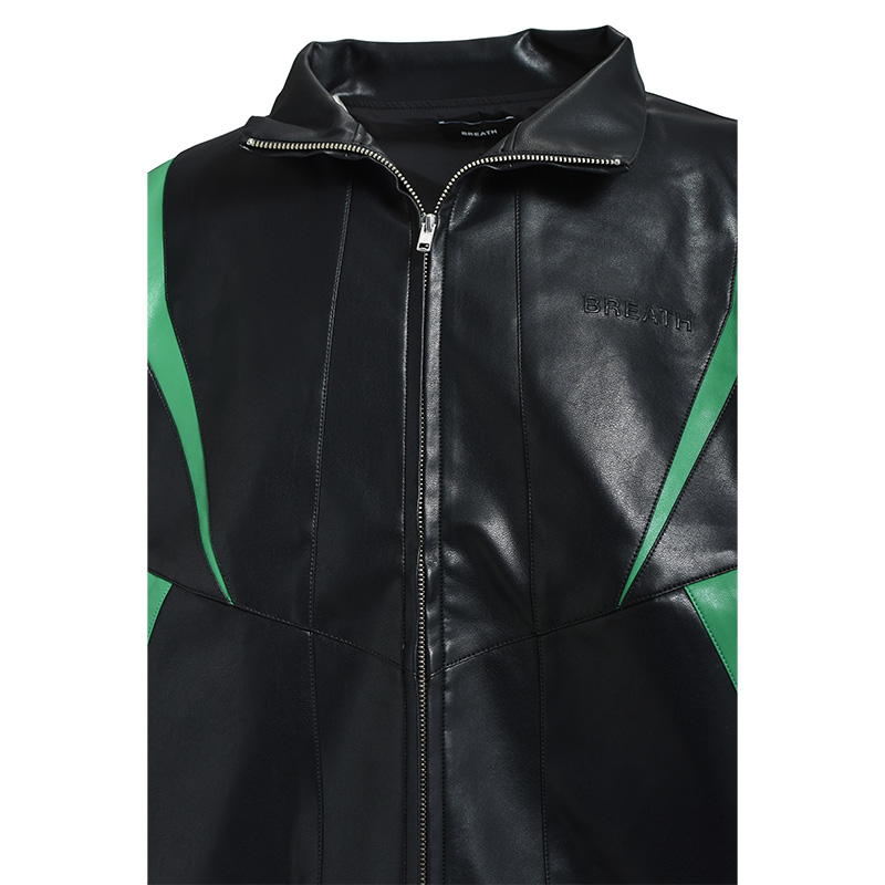 FAUX LEATHER LAMBO TRACK JACKET -BLACK-