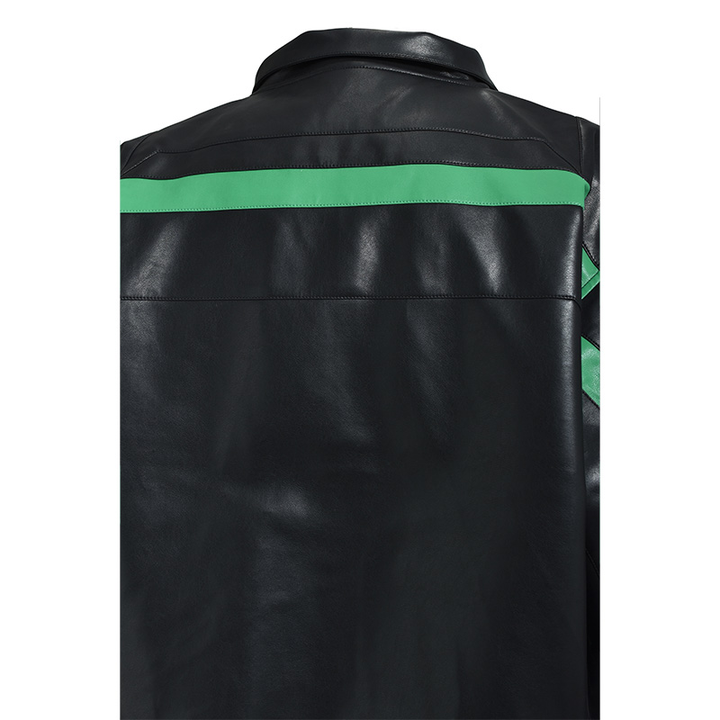 FAUX LEATHER LAMBO TRACK JACKET -BLACK-