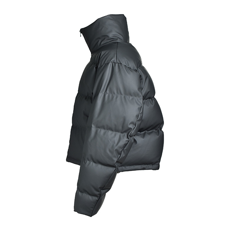 FAUX LEATHER MATTE DOWN JACKET -BLACK-