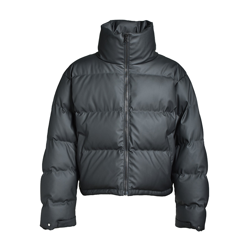 FAUX LEATHER MATTE DOWN JACKET -BLACK-