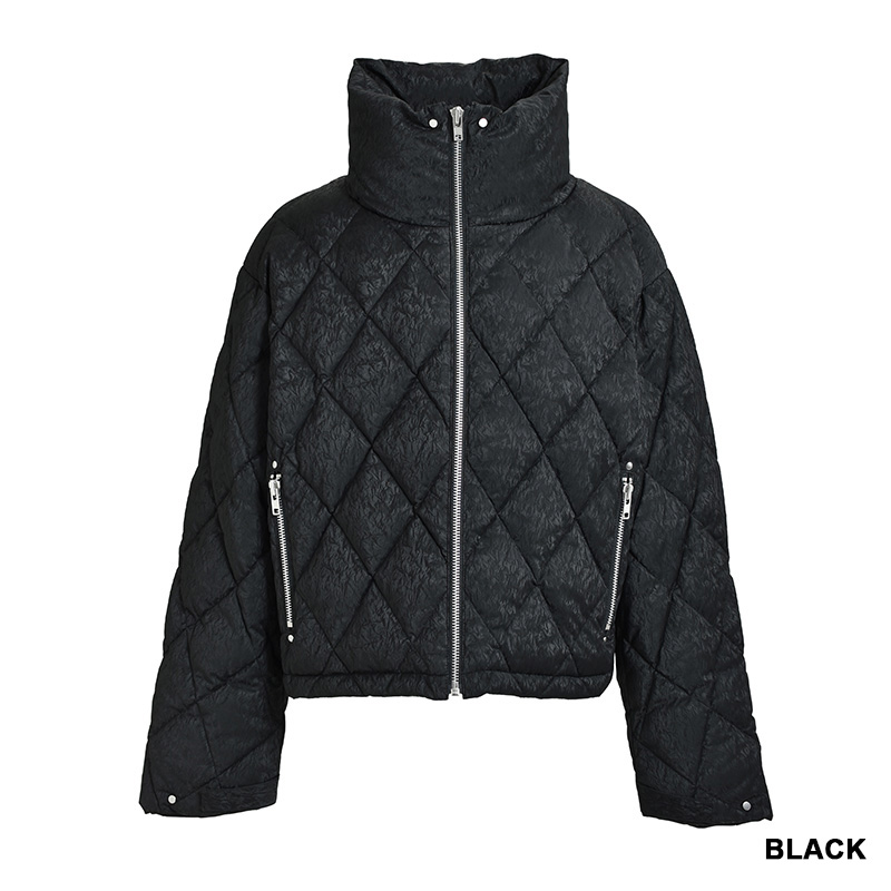 FAUX LEATHER SHINY QUILTING DOWN JACKET -2.COLOR-