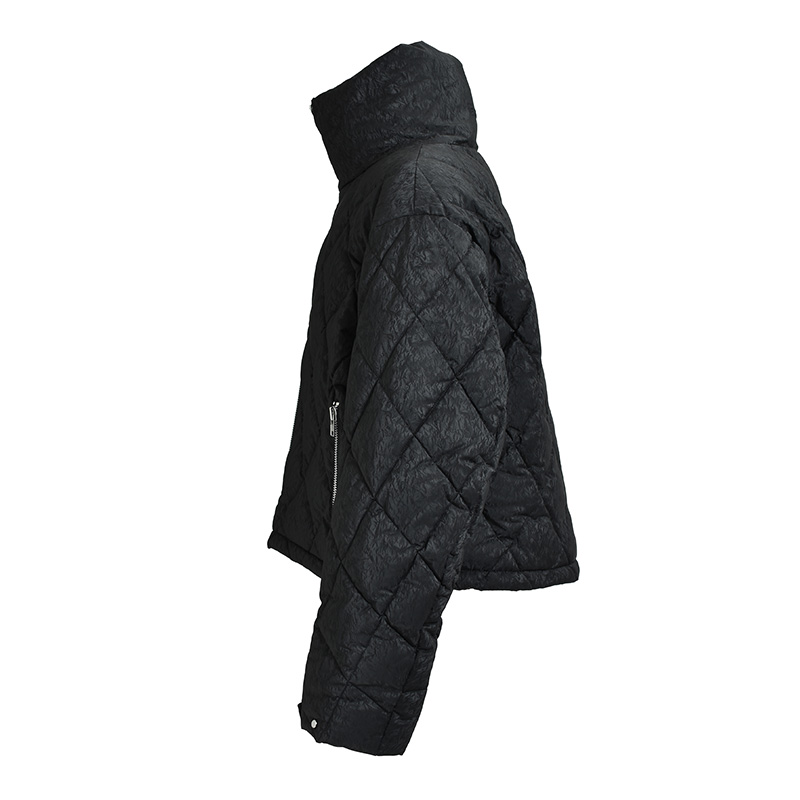 FAUX LEATHER SHINY QUILTING DOWN JACKET -2.COLOR-