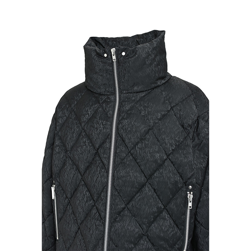 FAUX LEATHER SHINY QUILTING DOWN JACKET -2.COLOR-