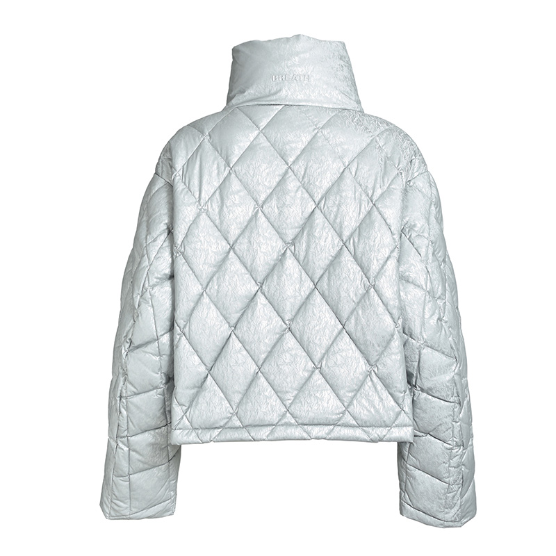 FAUX LEATHER SHINY QUILTING DOWN JACKET -2.COLOR-