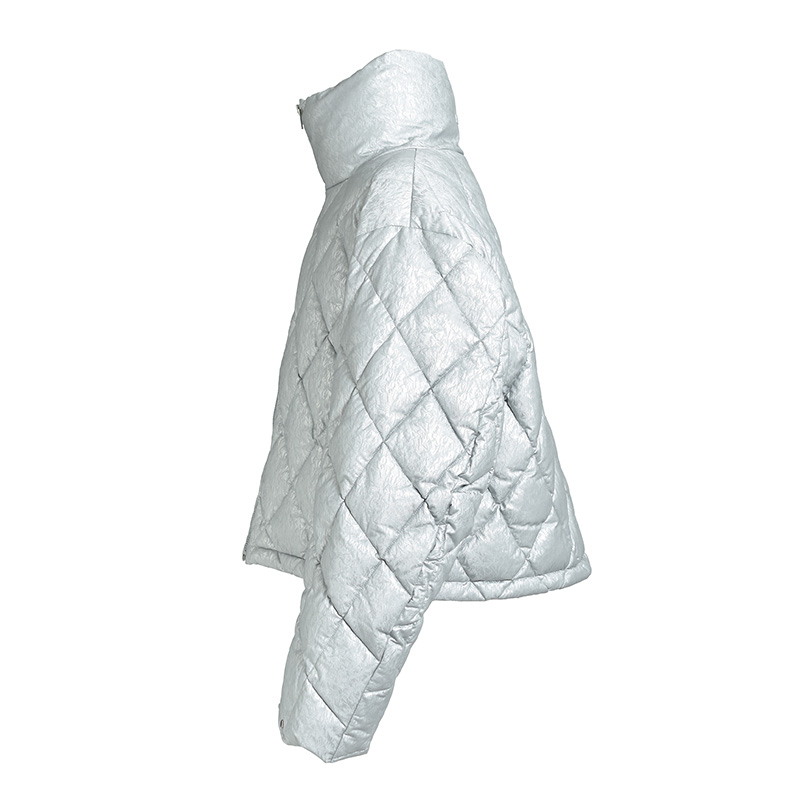 FAUX LEATHER SHINY QUILTING DOWN JACKET -2.COLOR-