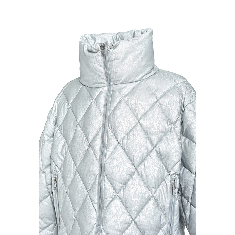 FAUX LEATHER SHINY QUILTING DOWN JACKET -2.COLOR-