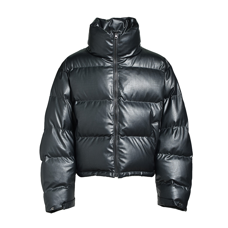 FAUX LEATHER MATTE CROCODILE DOWN JACKET -BLACK-