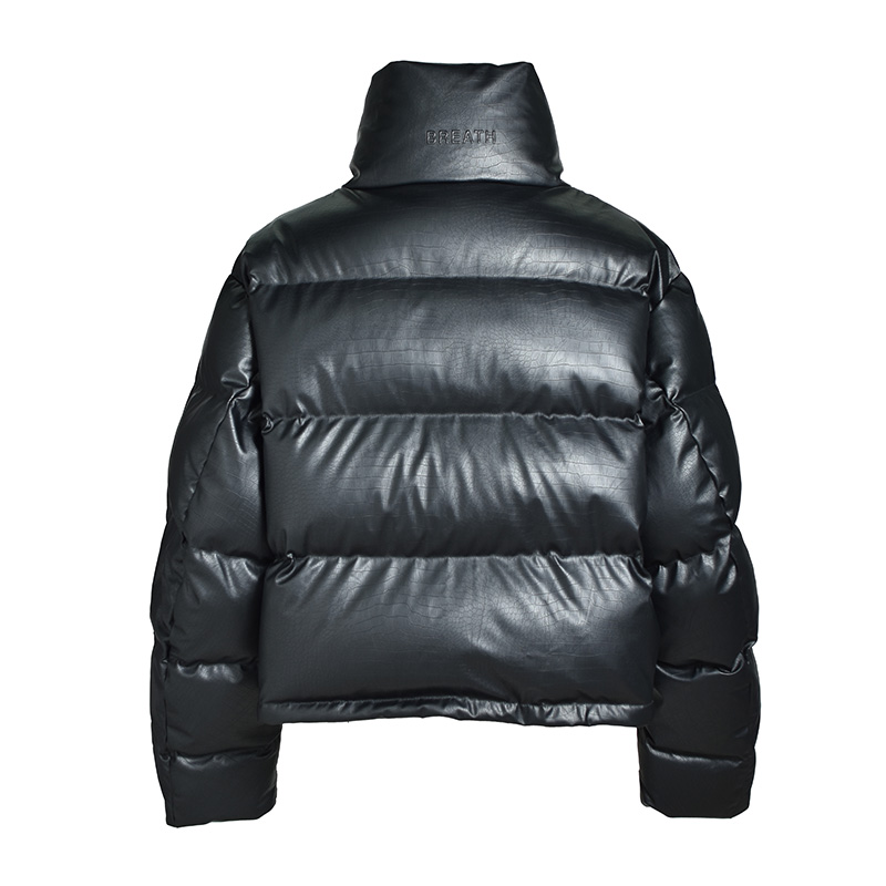 FAUX LEATHER MATTE CROCODILE DOWN JACKET -BLACK-
